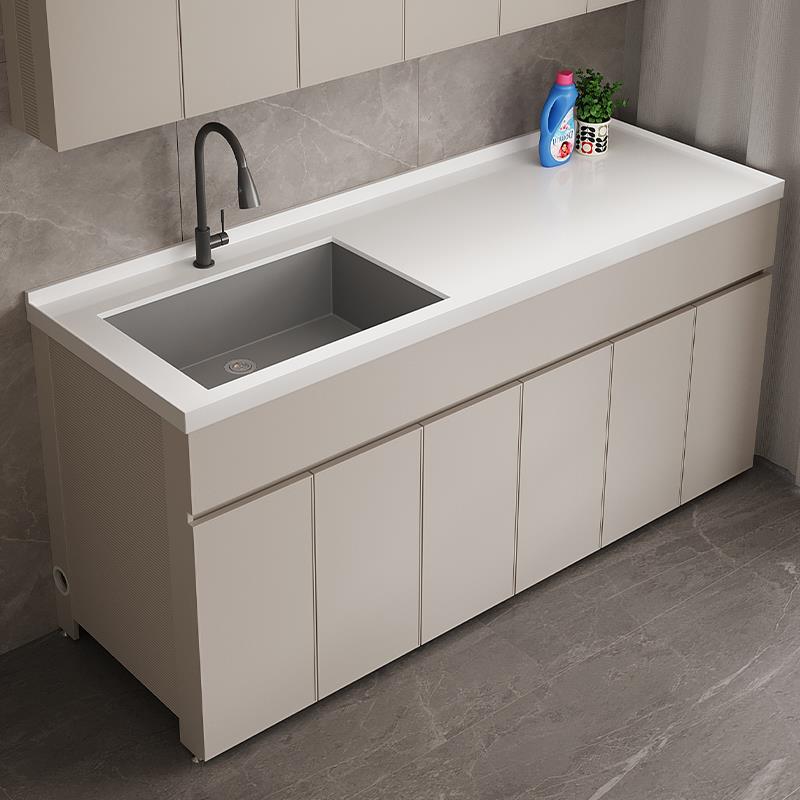 露台岩板太空洗衣机柜组合不锈钢水槽阳台花园铝合金洗手台盆定制