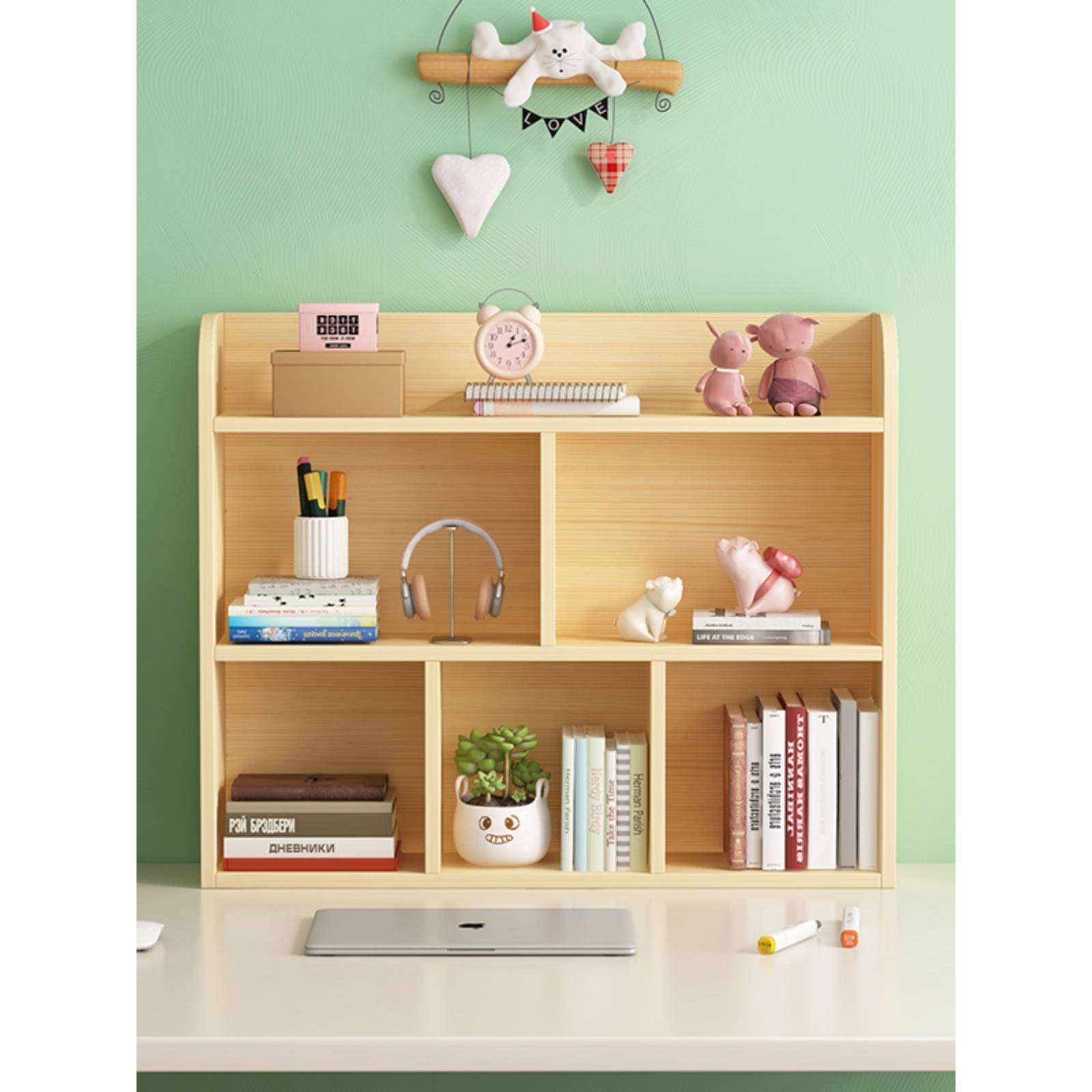 桌面存储架简单的实木桌子小书架学生和儿童存储架松木多层凸窗存