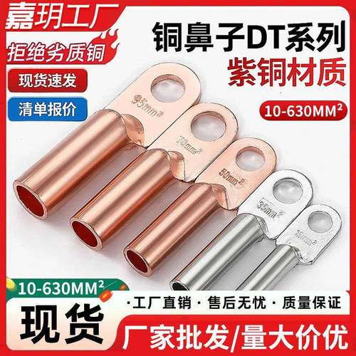 国标定制加厚紫铜/镀锡铜鼻子DT接线端子小内径16/25/35平方定制