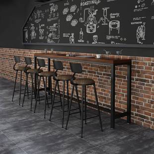 需定制创意实木靠墙吧台桌椅组合咖啡厅家用吧台桌奶茶店酒吧台高