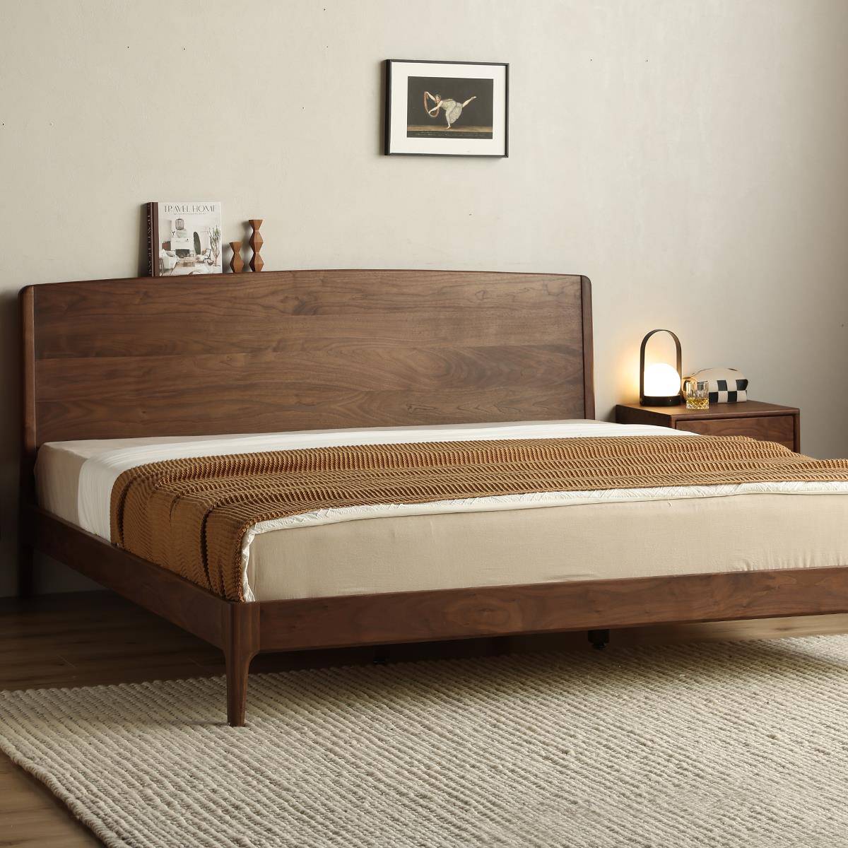 北美黑胡桃木床全实木床主卧1米8双人床北欧简约现代1.5米原木床