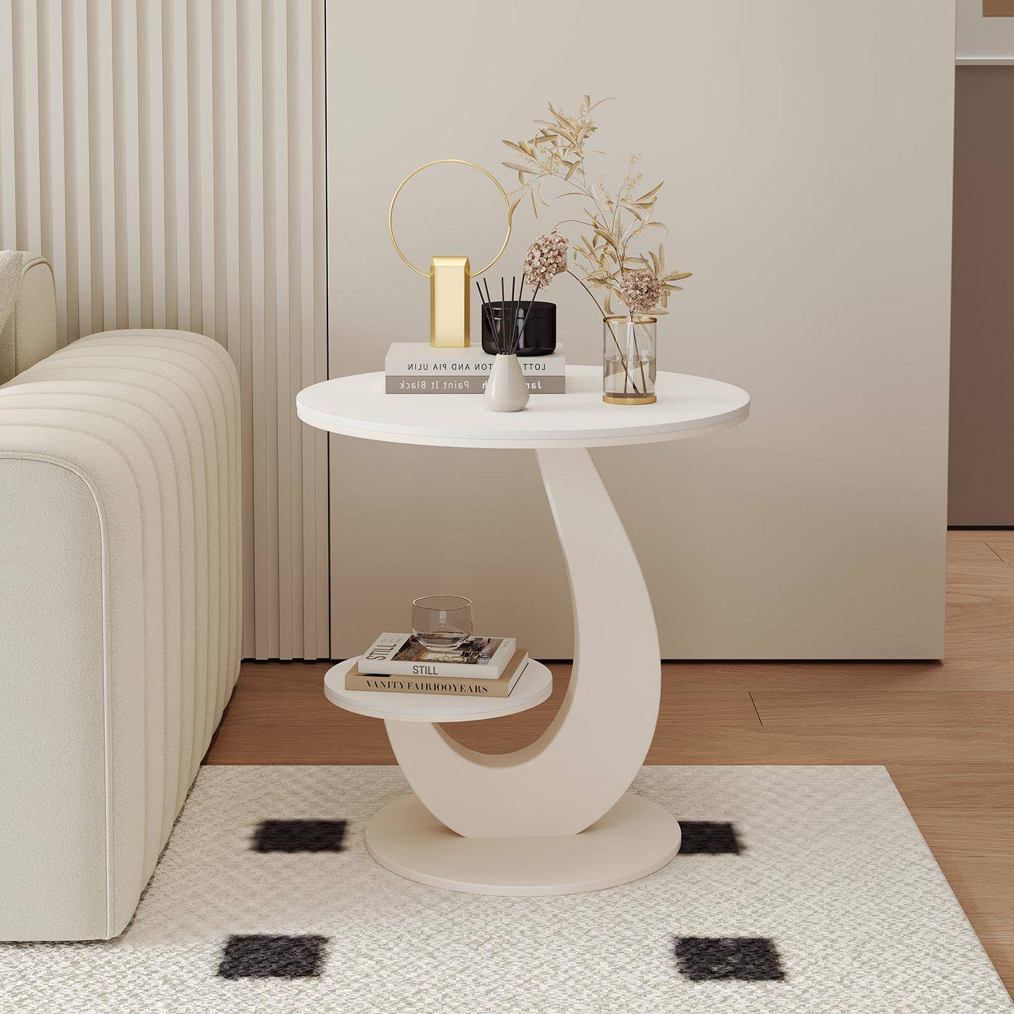 奶油风客厅沙发边几桌阳台小圆桌简约现代角几小桌子家用床头茶几