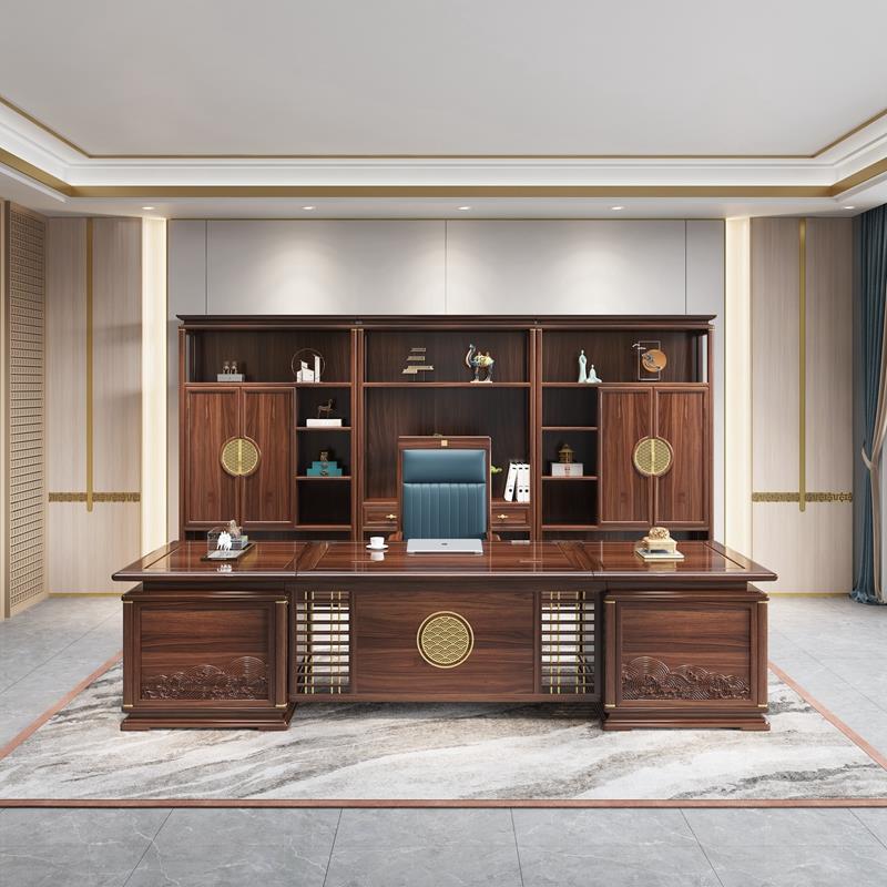 新中式老板桌实木总经理办公桌董事长乌金木大班台高档办公室定制