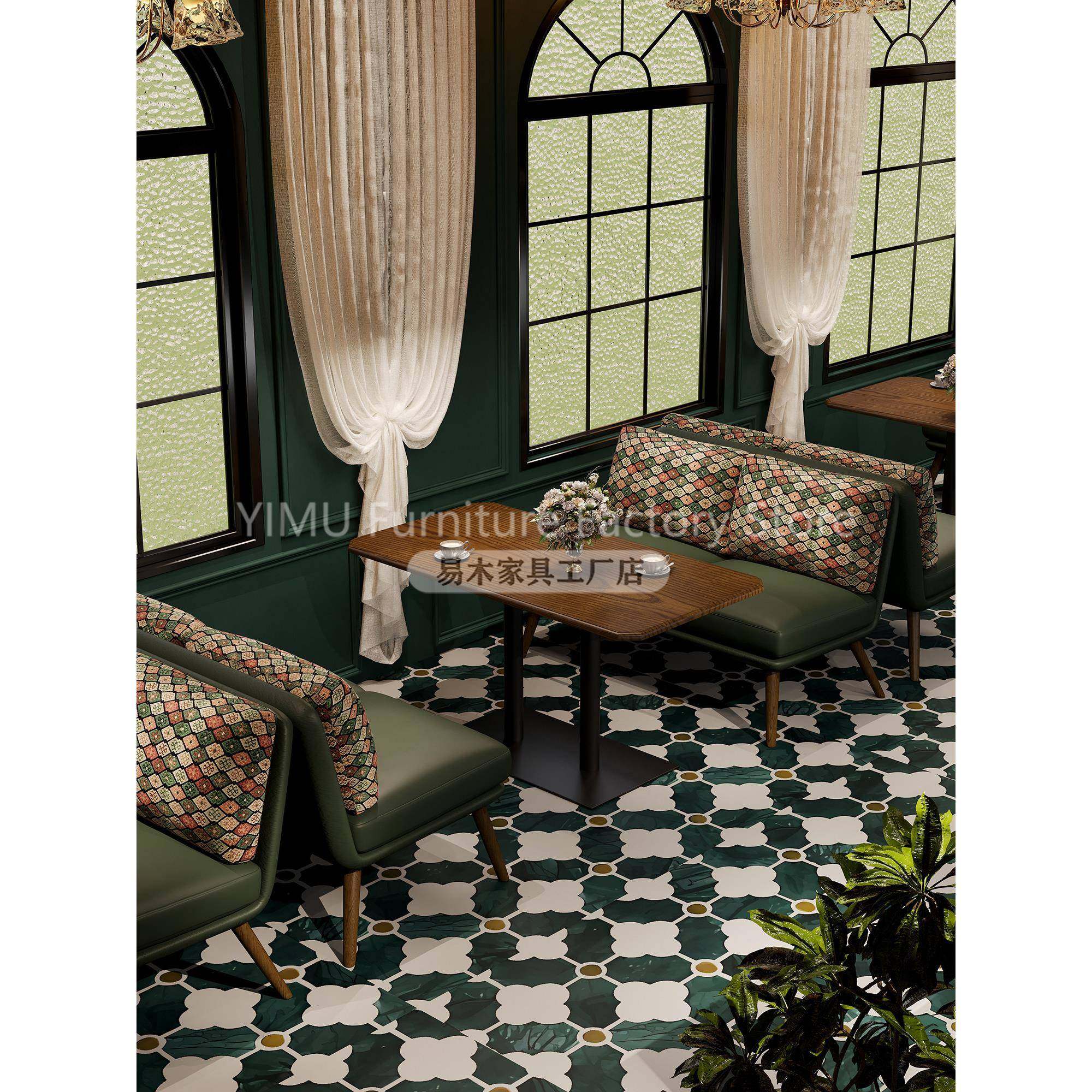 需定制民族风餐厅沙发桌椅组合奶茶店咖啡厅民宿洽谈接待靠墙双人