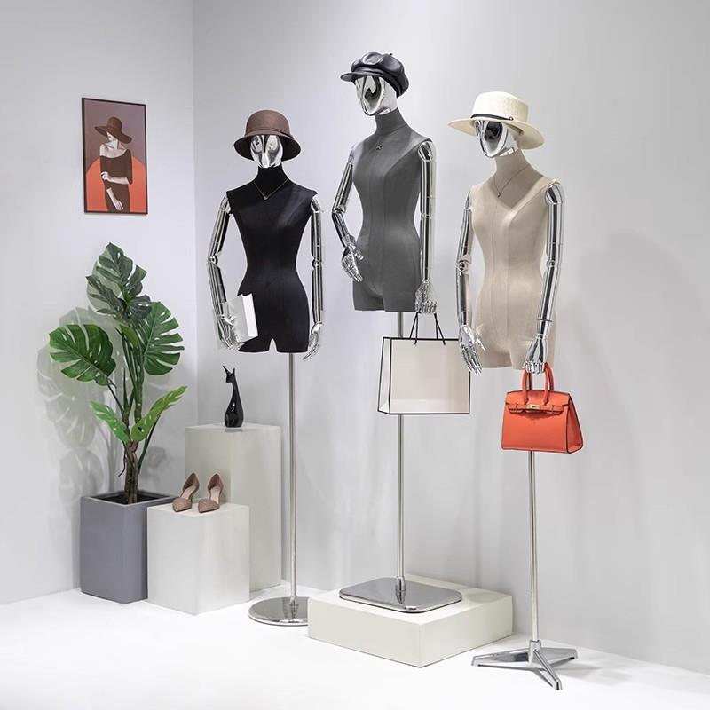 服装店高档麂皮绒模特道具女装半身挂件电镀手衣服假人展示架全身