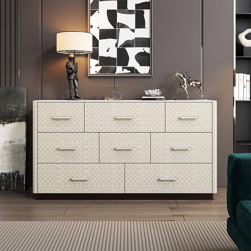 意式八斗柜实木六斗抽屉柜简约马鞍皮玄关柜现代客厅边柜卧室储物