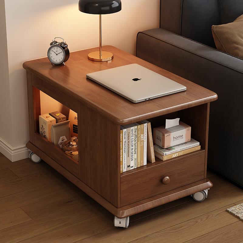 实木可移动茶几小推车边几沙发边柜客厅阳台小茶桌带轮卧室床头柜