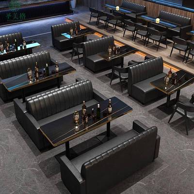 酒吧清吧桌椅组合小酒馆烧烤店西餐咖啡厅沙发休闲 覆古奶茶店卡