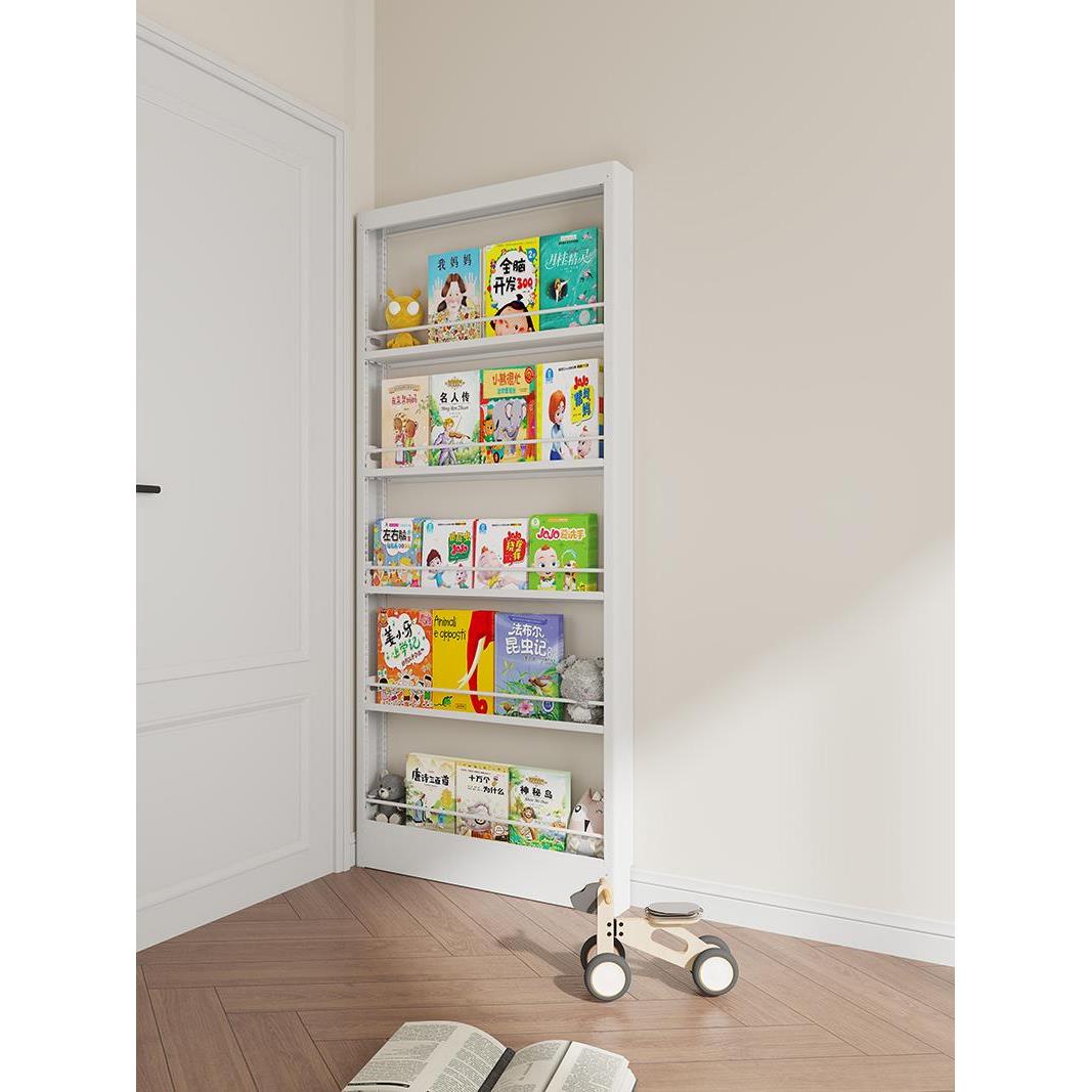 书架门后储物架钢制超薄窄缝架落地墙式书架壁挂式儿童图画书架