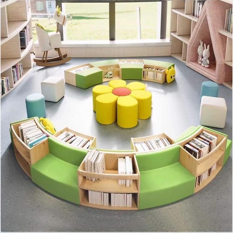 图书馆阅览室收纳书架沙发儿童社区学校活动室创意异形读书角卡座