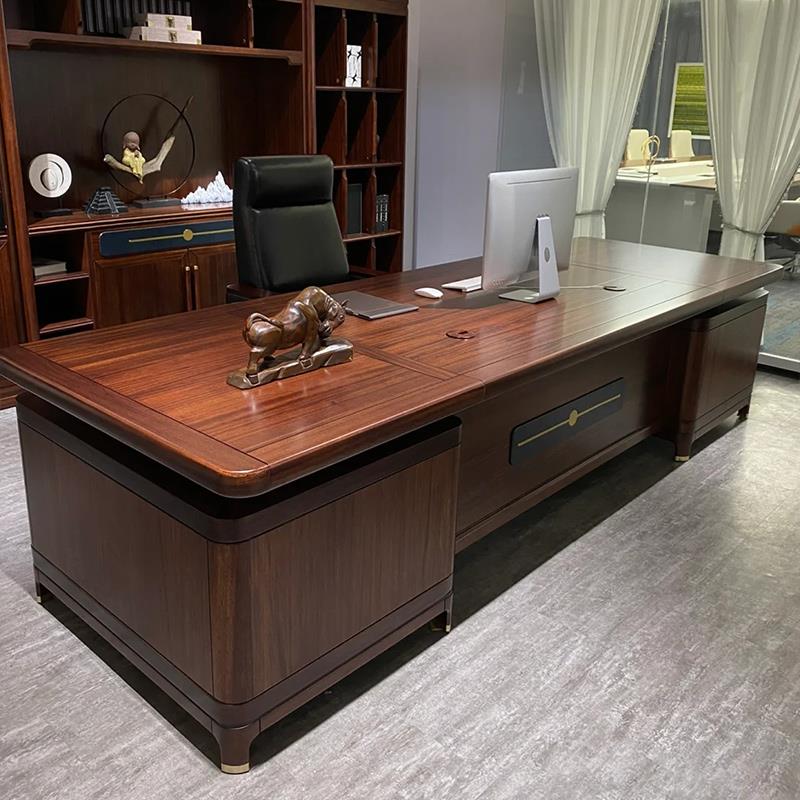 新中式办公桌乌金木大班台总裁经理高端办公室桌椅组合实木老板桌