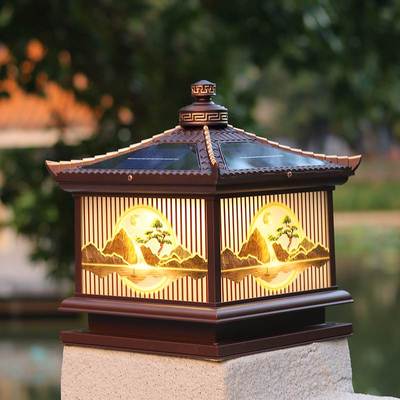 太阳能柱头灯户外庭院别墅大门围墙柱子灯室外门柱院墙花园立柱灯