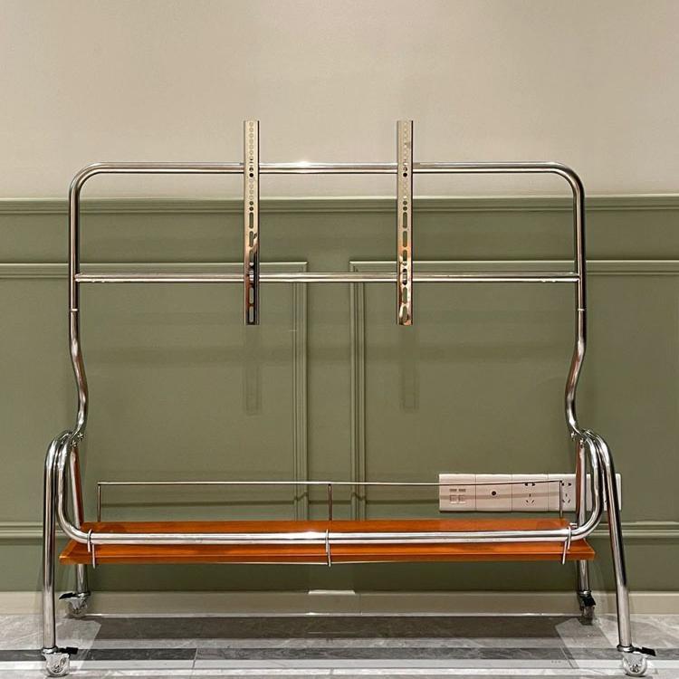 不锈钢电视支架金属带轮可移动客厅家用显示器支架挂架屏幕70寸内