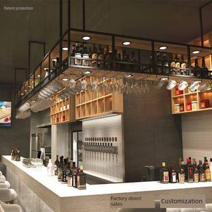 需定制定制工业风酒吧铁艺吊架家用吊顶吊柜倒挂红酒杯架悬挂吧台