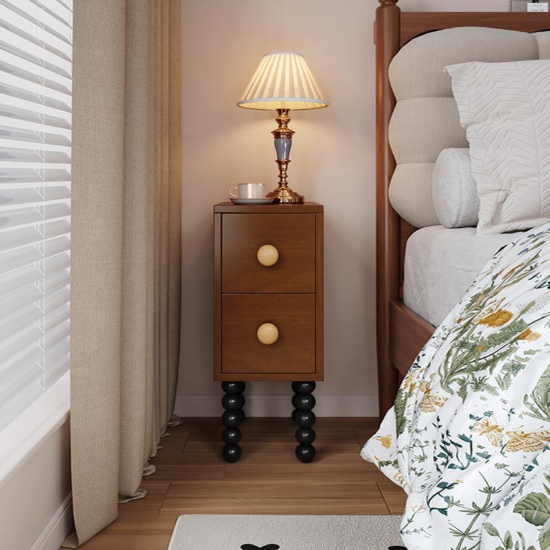 复古实木床头柜小型边几20cm极窄边柜设计感小众创意25超窄夹缝柜