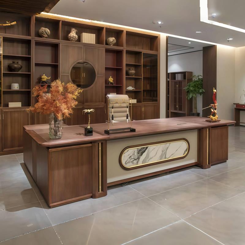 新中式实木办公桌老板桌高端乌金木总裁桌大班台经理办公室桌椅