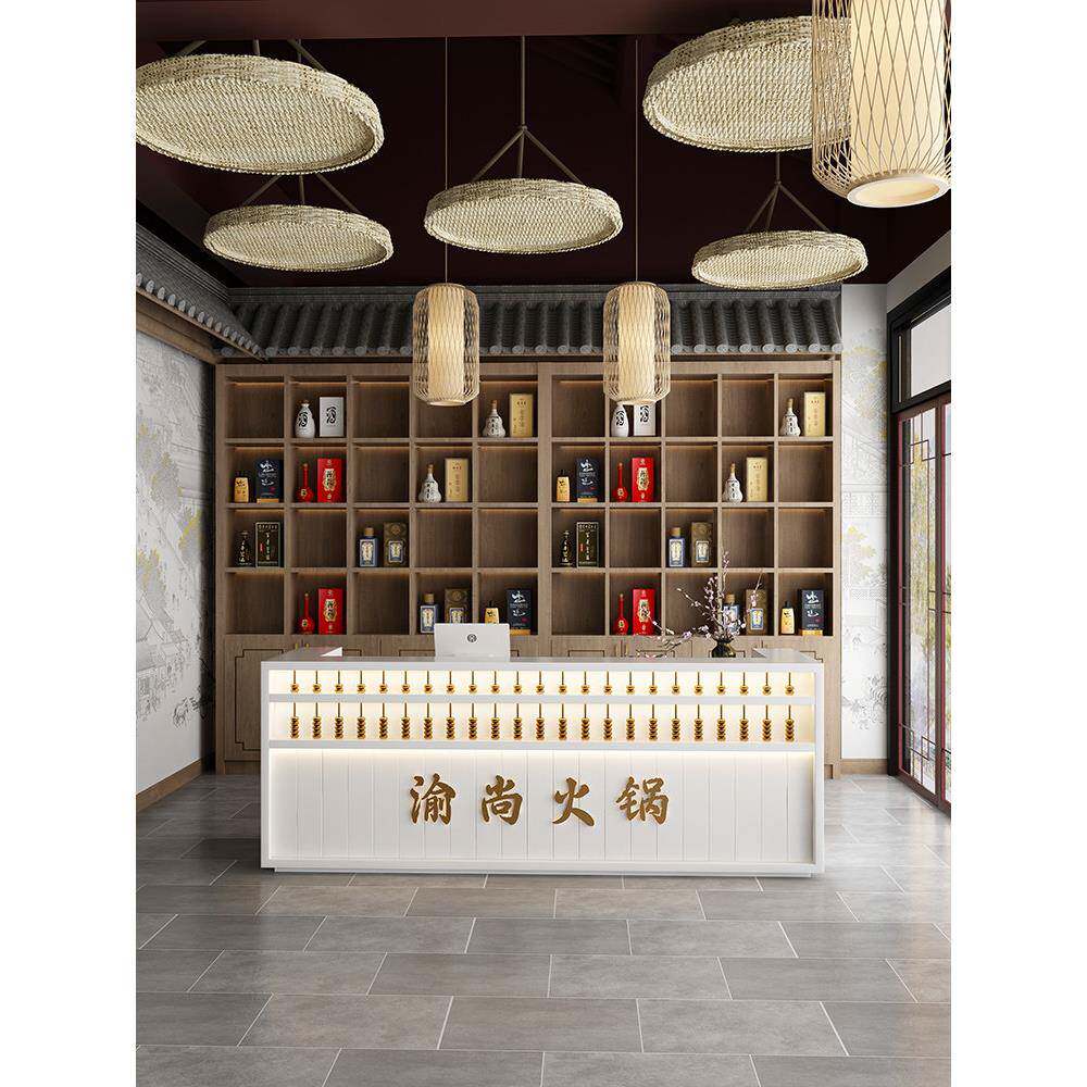 需定制新中式简约吧台桌收银台算盘酒店酒柜餐厅火锅店民宿吧台酒