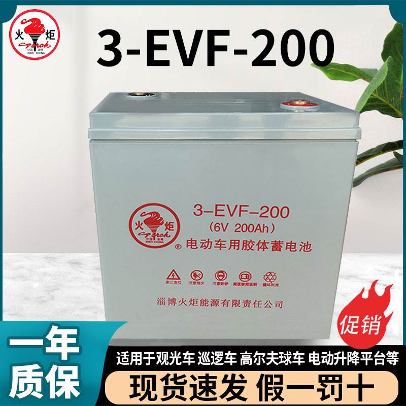火炬免维护电池3EVF200电动汽车6V胶体蓄电池观光巡逻车铅酸电池