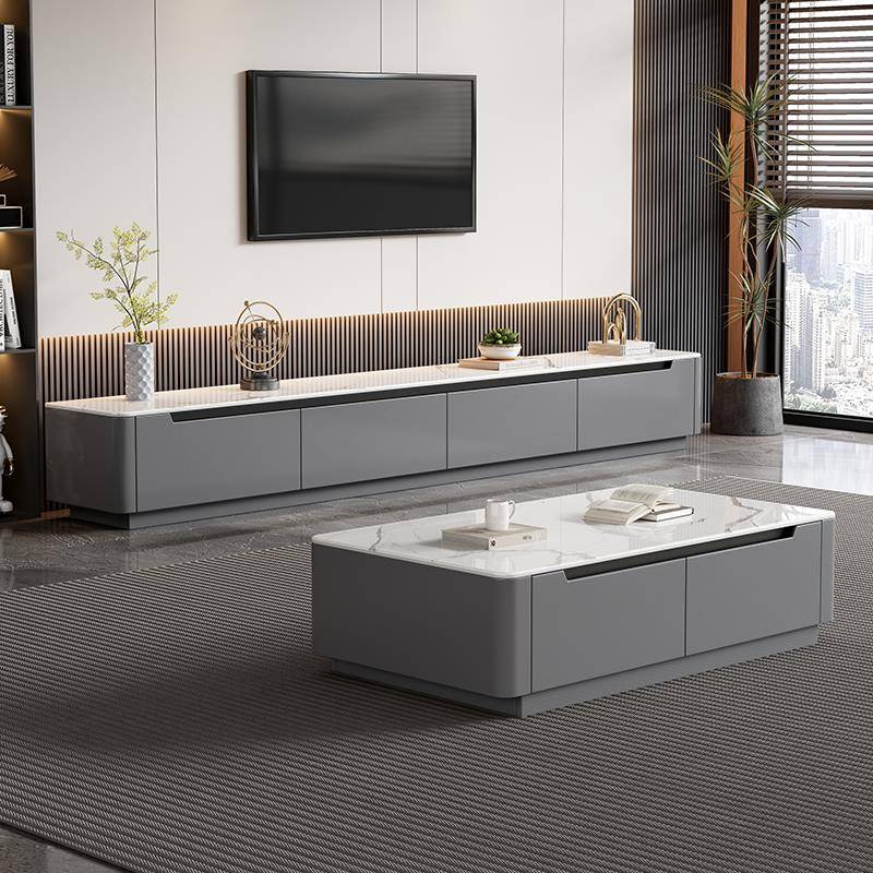 全实木岩板茶几电视机柜组合现代简约客厅2025新款家用储物落地柜
