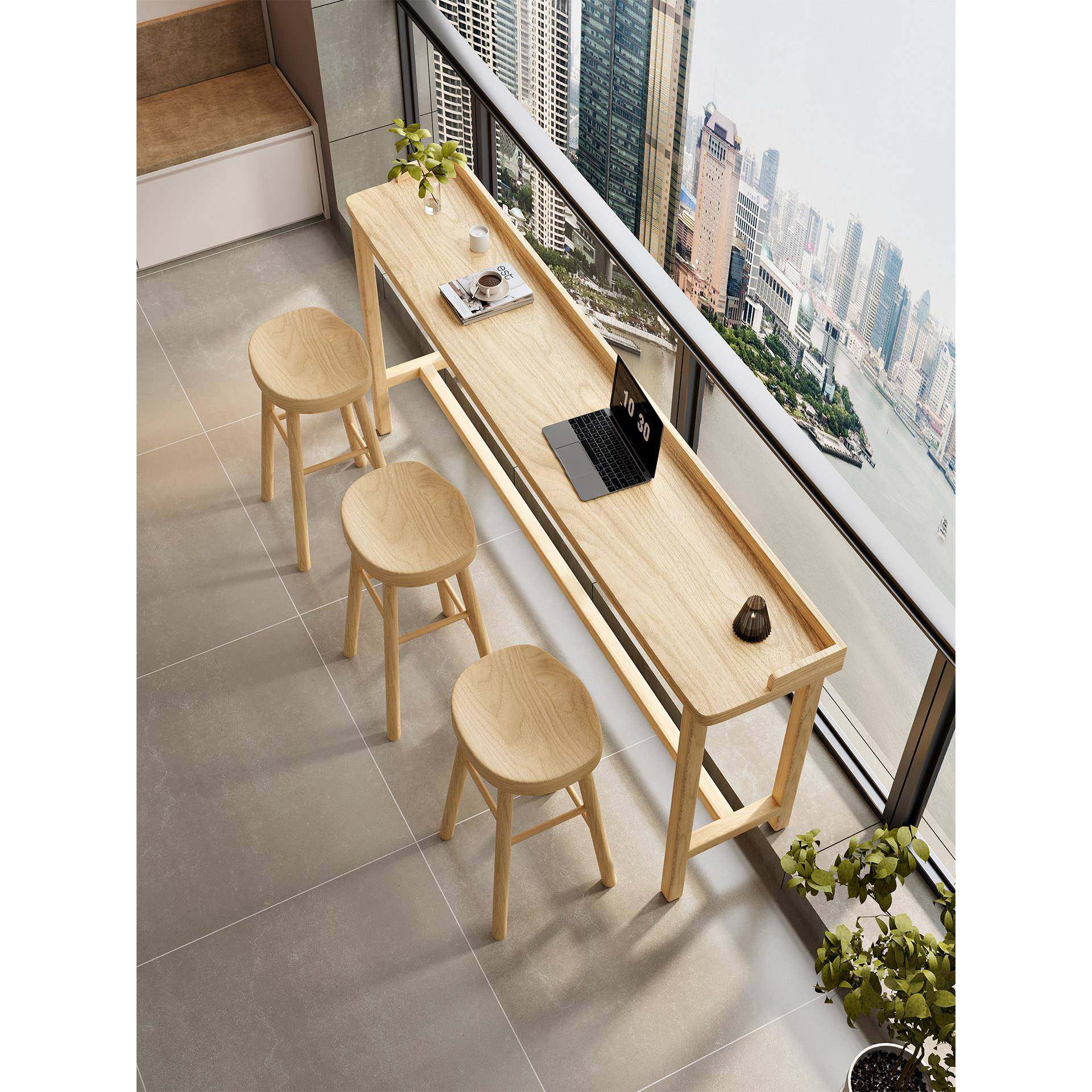 需定制阳台家用吧台桌简约实木靠窗长条高低脚长桌高脚桌咖啡厅酒