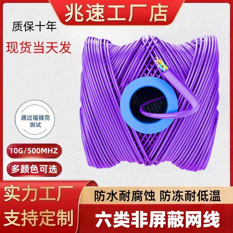 万兆超六类非屏蔽纯铜网线pe十字骨架CAT6utp双绞网络线05米紫