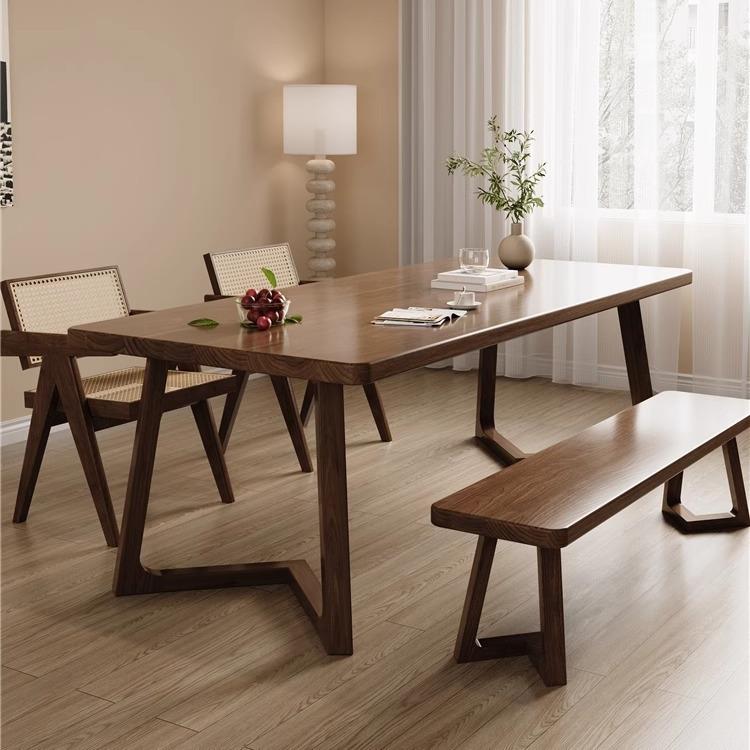 简约风家用餐桌小户型家用实木腿餐桌简约长方形吃饭桌子餐饮商用