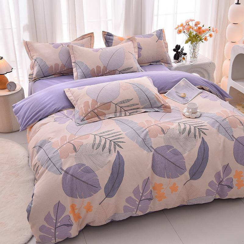 全棉加厚磨毛四件套简约床单被套四季通用印花新款纯棉床上用品