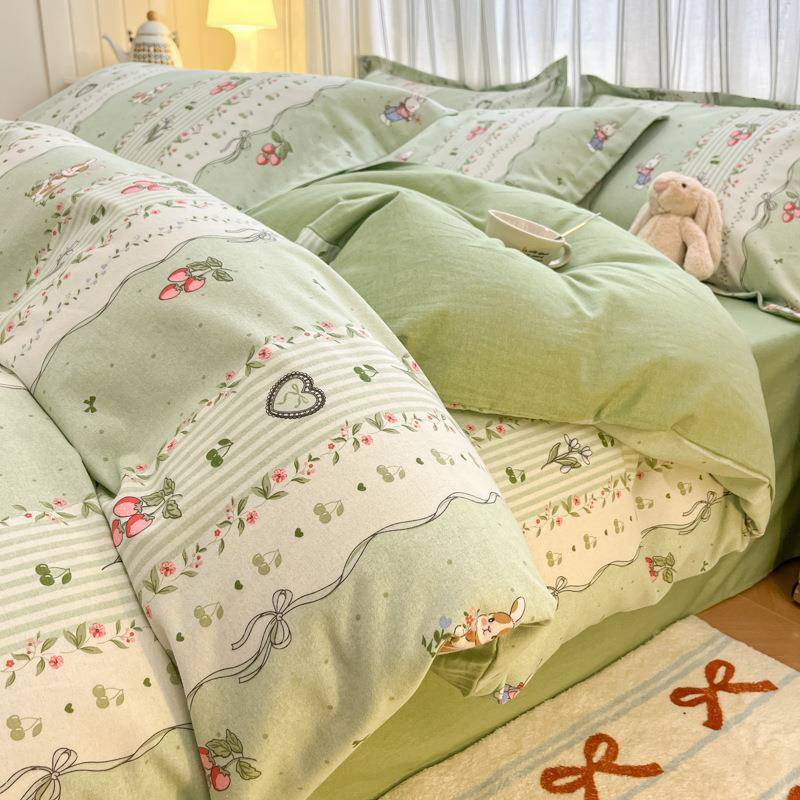 秋冬加厚全棉磨毛四件套纯棉高端印花被套轻奢高级感保暖床笠床单