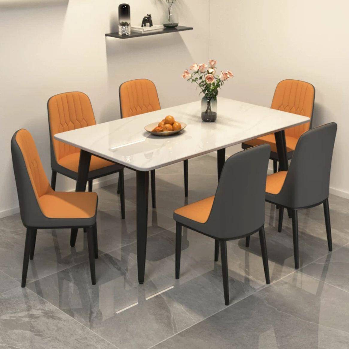 餐桌岩板轻奢现代简约家用小户型简易客厅饭桌子长方形餐桌椅组合