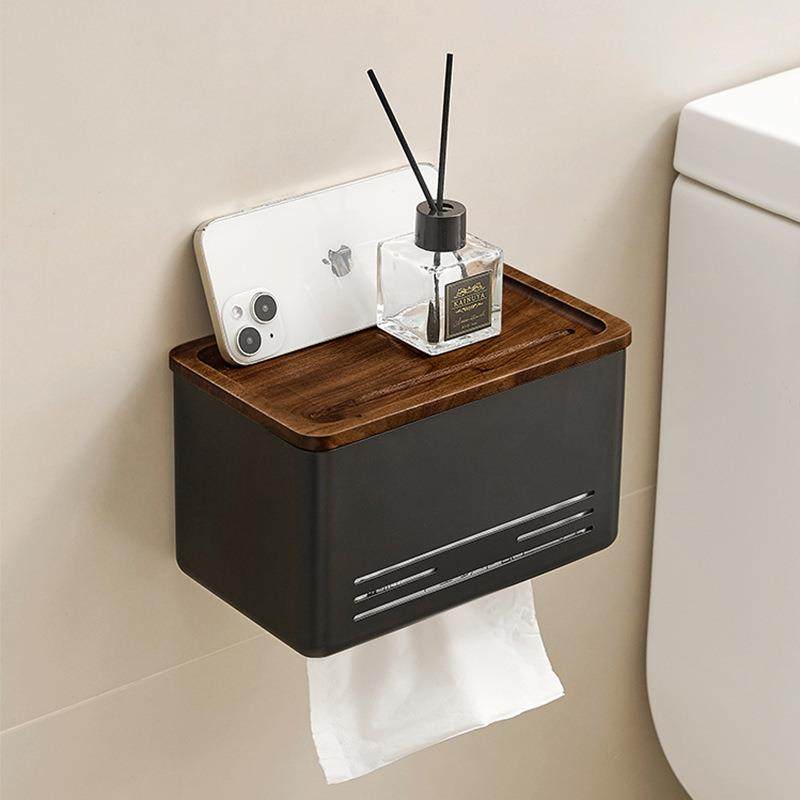 胡桃木纸巾架卫生间厕所洗手间厕纸盒免打孔放擦手纸抽纸置物架子