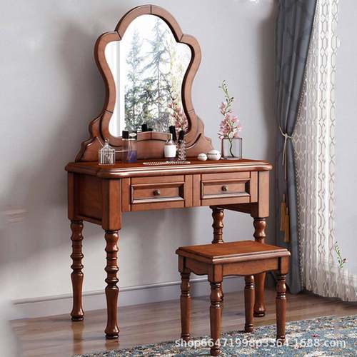 美式梳妆台全实木化妆桌欧式简约化妆台网红梳妆桌小户型化妆镜子