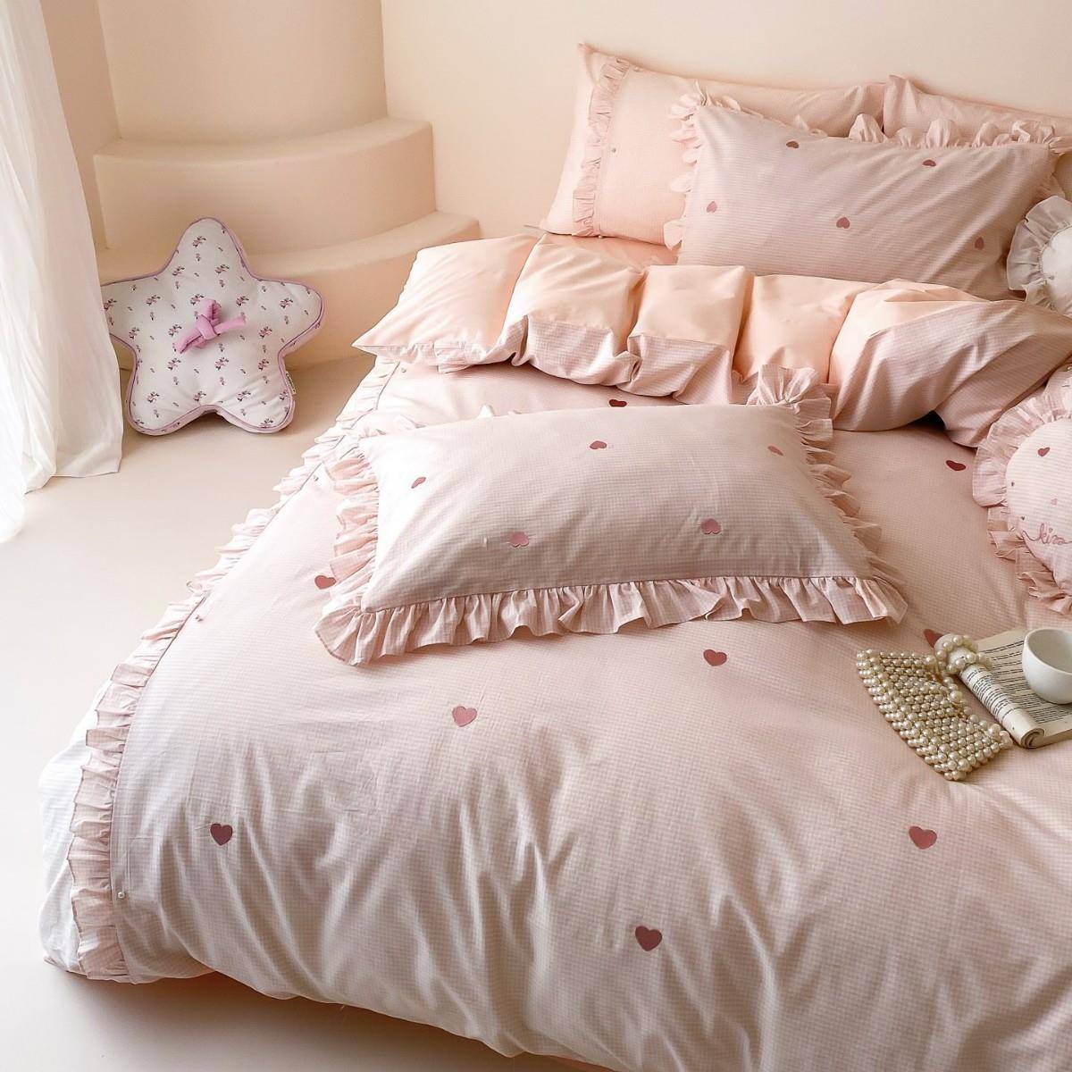 【折扣价】浪漫花边少女心水洗棉刺绣柔软亲肤四件套被套公主风卧