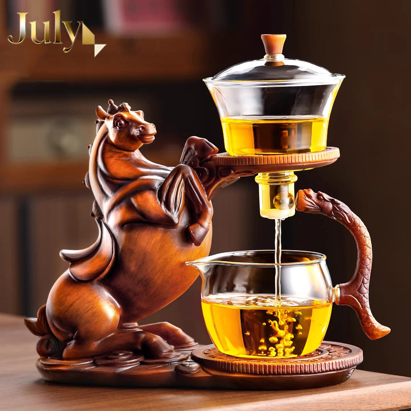 懒人泡茶专用马到成功茶具套装家用高档功夫磁吸自动玻璃茶壶茶杯