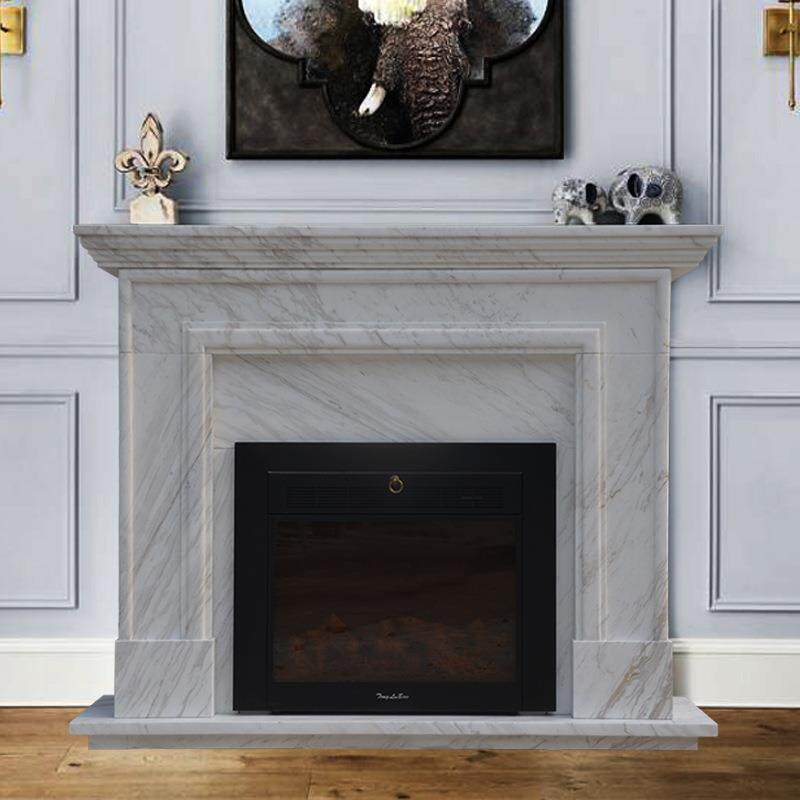 现货大理石爵士白壁炉石材美式简约线条装饰柜壁炉架石雕工厂