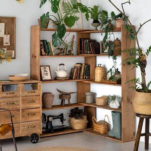 润家家居复古老松木陈列架实木多层可伸缩置物架靠墙家用落地书架