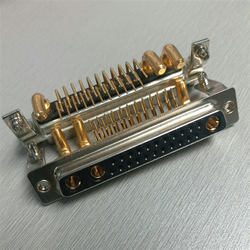 优质大电流dsub25W3卧式母头连接器混合重载矩形22+3电源电线插座