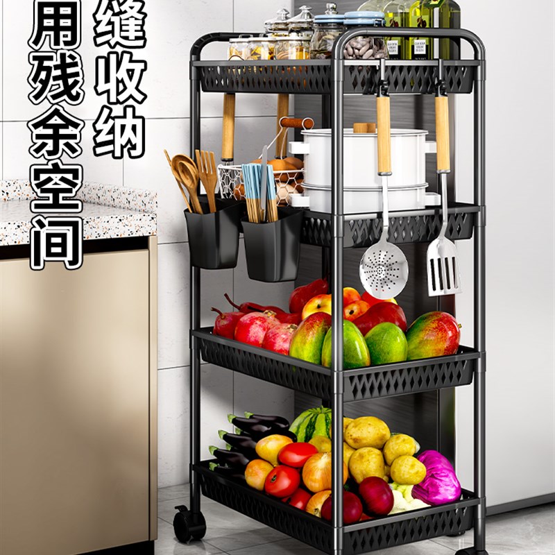 现货速发可批厨房置物架家用收纳东西架子落地多层用品大全小推车