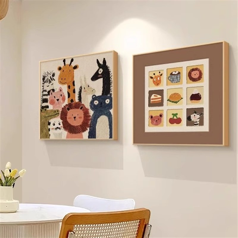 卡通动物儿童房装饰画可爱温馨卧室床头挂画北欧餐厅客厅墙面壁画图片