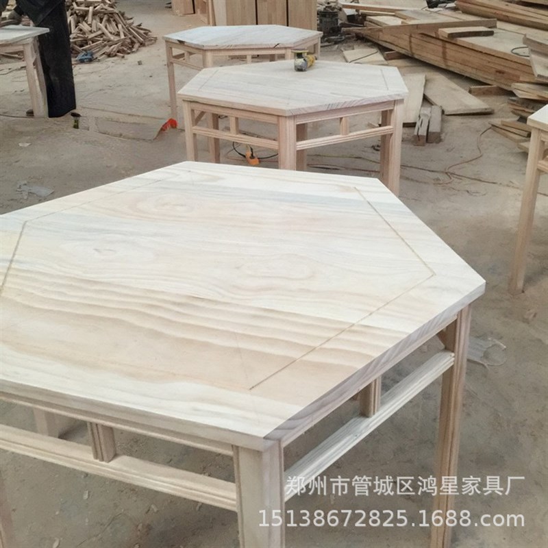实木餐桌椅碳化仿古桌椅六角餐桌 实木六角碳化木餐桌椅组合