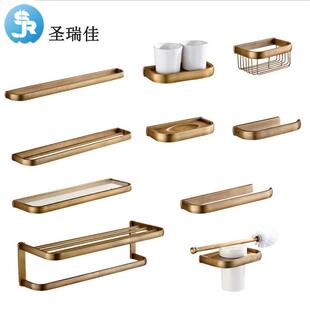 圣瑞佳欧式仿古铜浴巾架浴室架方舟壁挂纸巾架欧式仿古铜浴巾架