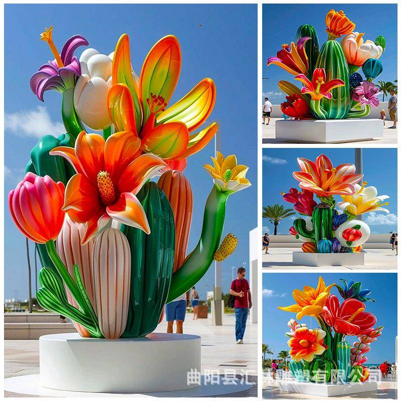 户外不锈钢花朵雕塑广场创意花束金属玫瑰花公园玻璃钢景观摆件