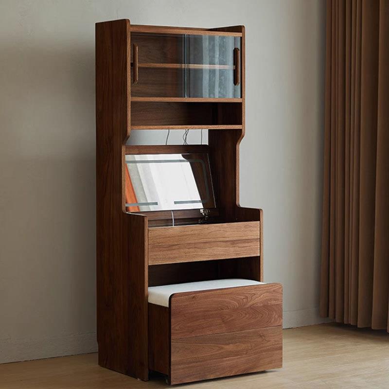 北美黑胡桃木梳妆台床头柜收纳一体斗柜卧室小户型化妆镜化妆桌子