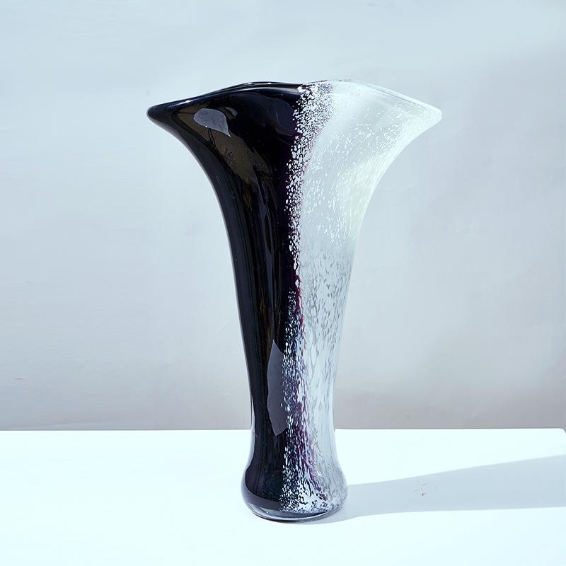 现代简约轻奢黑白水墨拼接琉璃花瓶样板间客厅桌面高级感摆件