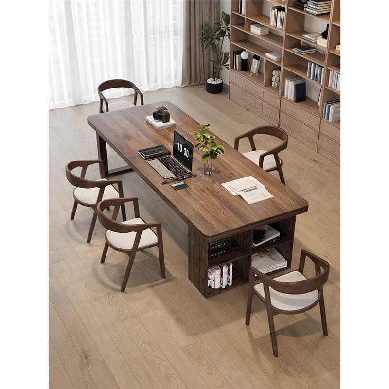 高档南美黑胡桃木客厅大长书桌实木书桌实木带书架一体现代学习桌