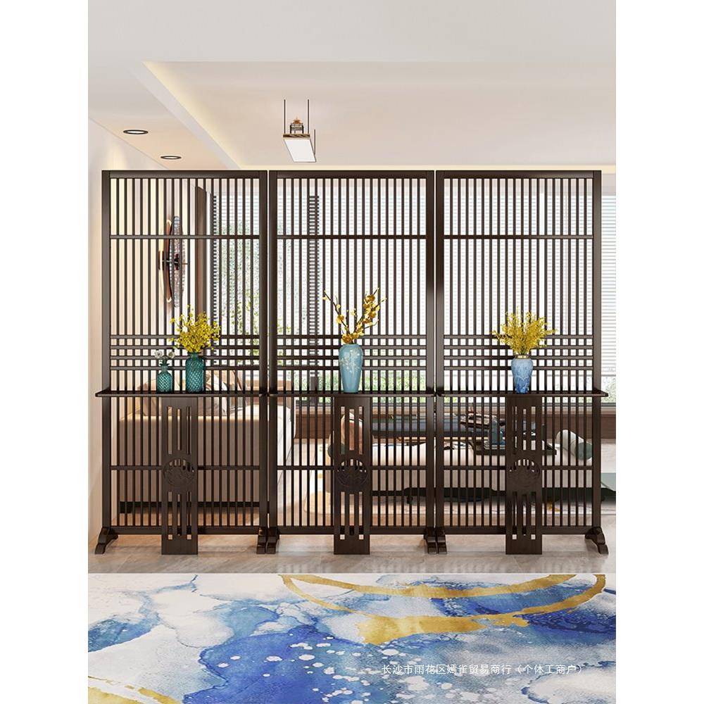 新中式入户屏风隔断正对大门客厅进门遮挡玄关格栅移动卧室座屏竹