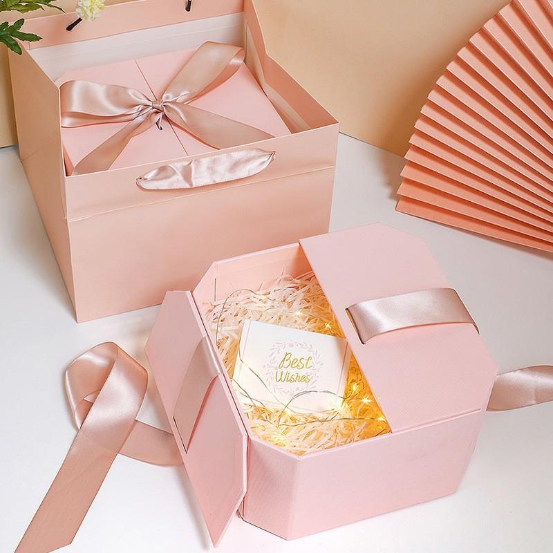 礼XGN八角盒婚礼伴娘伴手盒空盒生日礼礼盒物蝴蝶结子喜糖包装盒