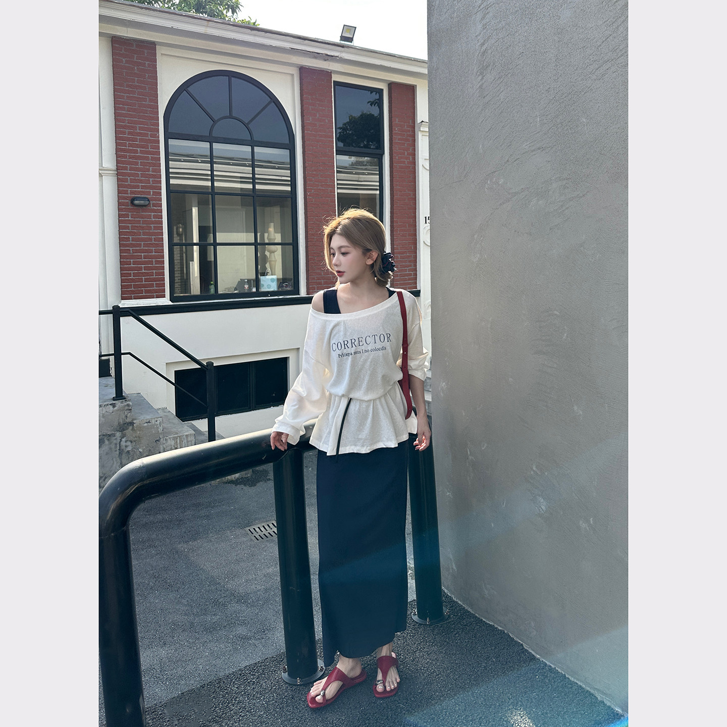 米叨叨aele春夏一整套气质韩系休闲长袖t恤无袖连衣裙两件套装女
