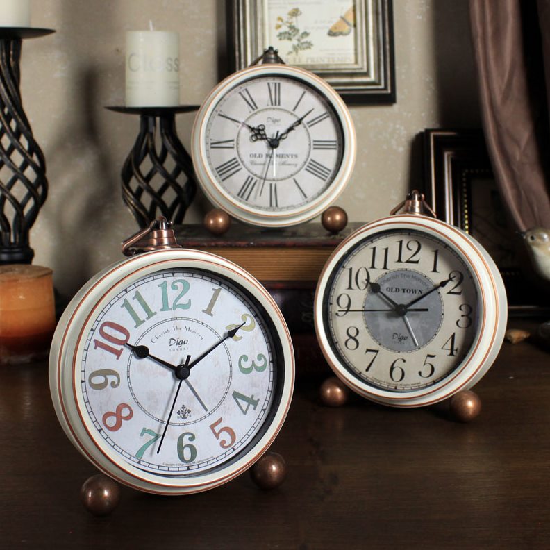 个性美式式钟表时钟小桌面摆台家用客厅摆件石英台钟小型座钟闹钟