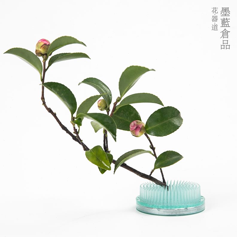 蓝中式工具墨固定 插花合金剑山底座神器插花日式器塑料花器加重