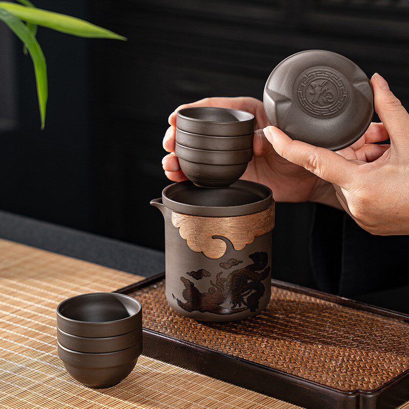 展纳龙凤旅行杯便携式随身快客杯遇热变色紫砂泡茶壶功夫茶具套装